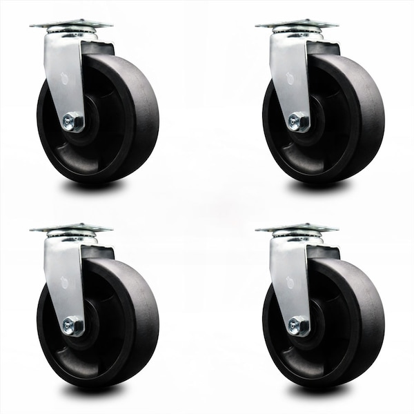 6 Inch Glass Filled Nylon Wheel Swivel Caster Set with Ball Bearings SCC